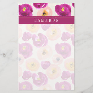 Add Your Name Watercolor Botanical Pattern Stationery
