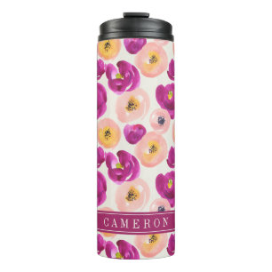 Add Your Name   Watercolor Botanical Pattern Thermal Tumbler
