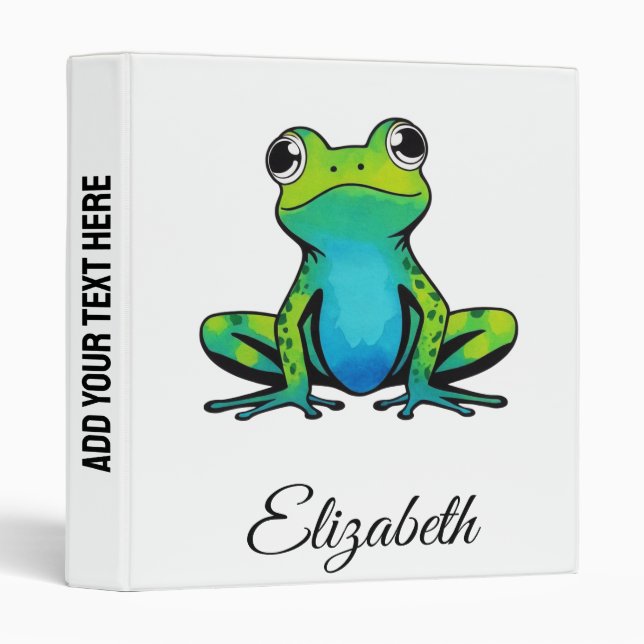 Add Your Name Watercolor Cute Frog  Binder (Front/Spine)