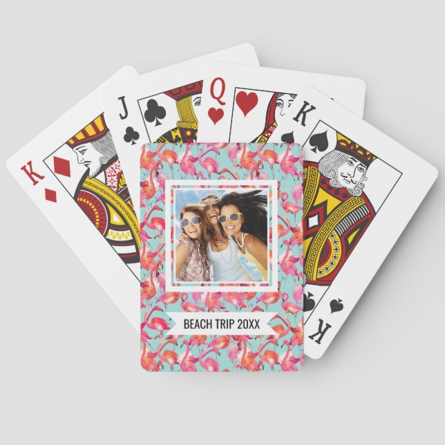 Add Your Name | Watercolor Flamingos Gathered Playing Cards (Back)