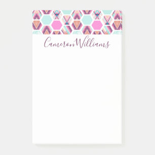 Add Your Name Watercolor Hexagon Pattern Post-it Notes