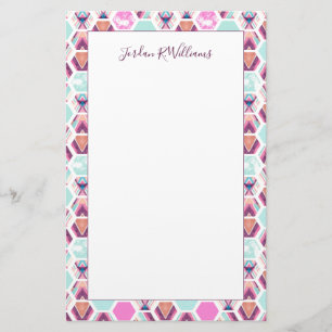 Add Your Name   Watercolor Hexagon Pattern Stationery