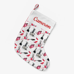 Add Your Name   Watercolor Nail Polish Pattern Small Christmas Stocking