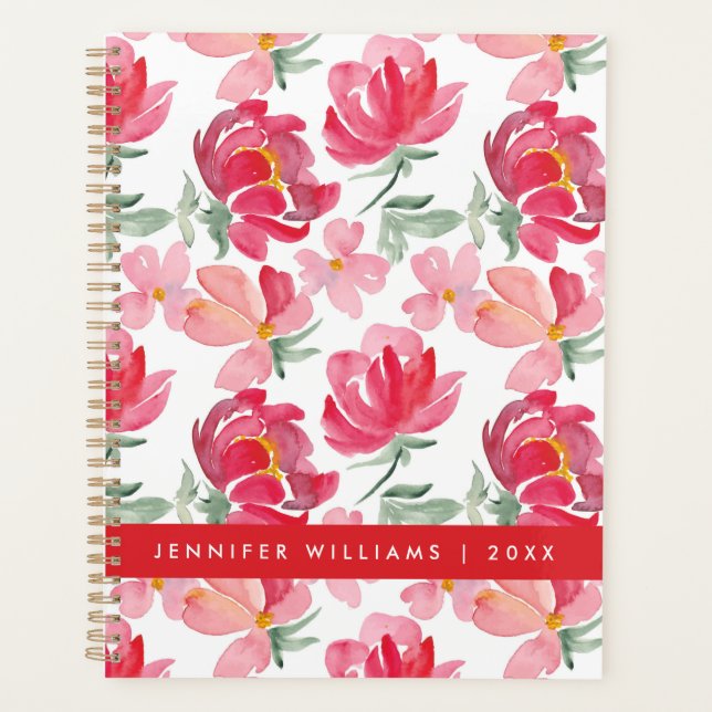 Add Your Name | Watercolor Peony Pattern Planner (Front)