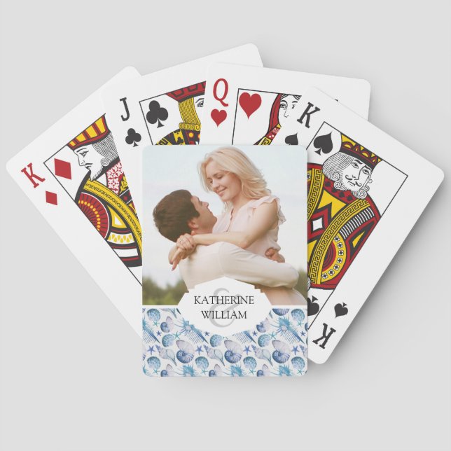 Add Your Name | Watercolor Shells Playing Cards (Back)