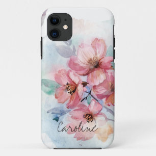 Add Your Name Watercolor Spring Flowers iPhone 11 Case
