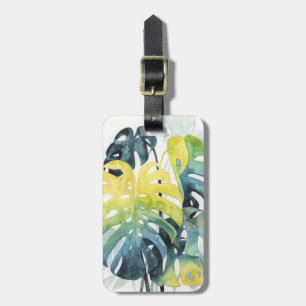 Add Your Name   Watercolor Sunset Palm Tree Leaves Luggage Tag