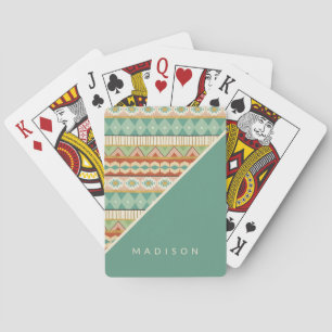 Add Your Name   Watercolor Tribal Pattern Playing Cards