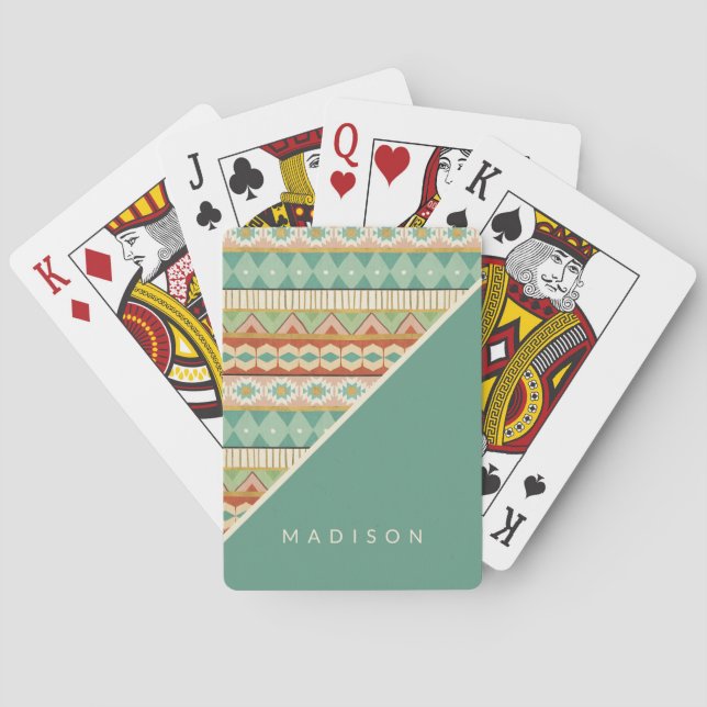 Add Your Name | Watercolor Tribal Pattern Playing Cards (Back)