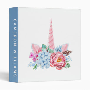 Add Your Name   Watercolor Unicorn Floral Crown Binder
