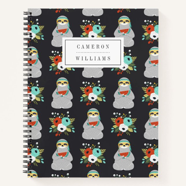 Add Your Name | Watermelon Sloth Pattern Notebook (Front)