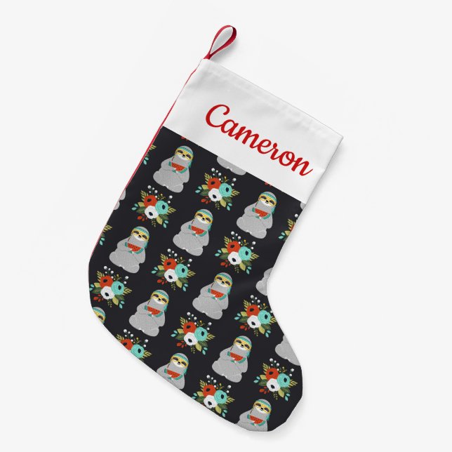 Add Your Name | Watermelon Sloth Pattern Small Christmas Stocking (Front (Hanging))