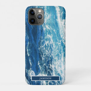 Add Your Name Wavy Blue Sea iPhone 11 Pro Case