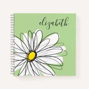 Add Your Name Whimsical Daisy CAN edit colour Notebook