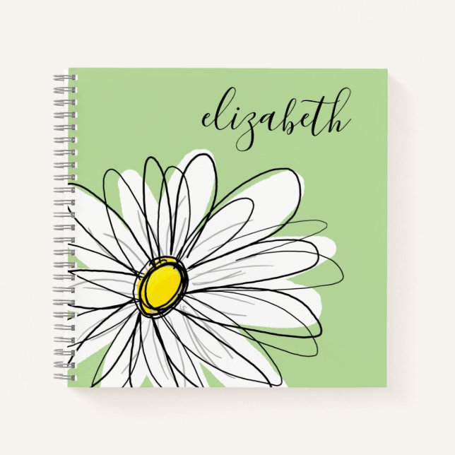 Add Your Name Whimsical Daisy CAN edit colour Notebook (Front)