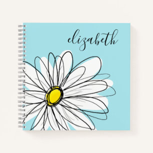 Add Your Name Whimsical Daisy CAN edit colour Notebook