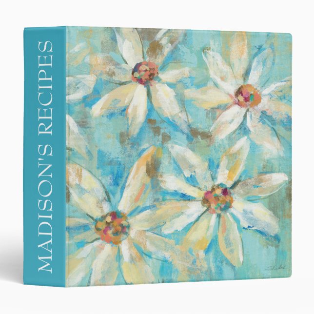 Add Your Name | White Daisies on Blue Binder (Front/Spine)