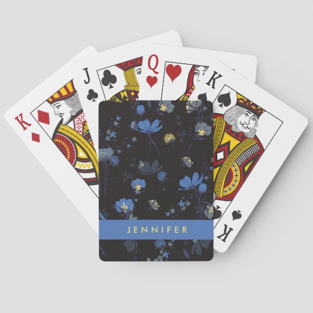 Add Your Name | Wind Blown Floral Pattern Playing Cards (Back)