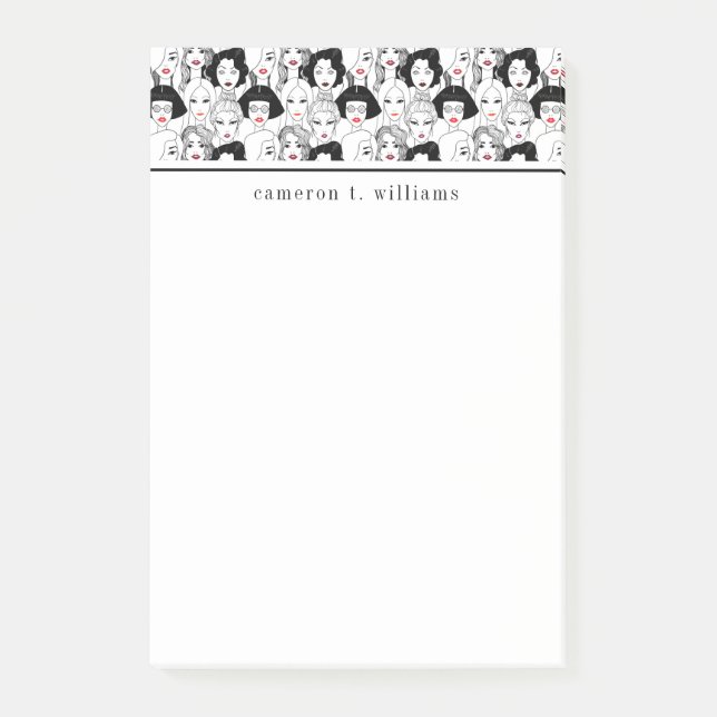Add Your Name | Women With Lipstick Pattern Post-it Notes (Front)