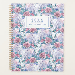 Add Your Name/Year   Pink & Blue Rose Pattern Planner