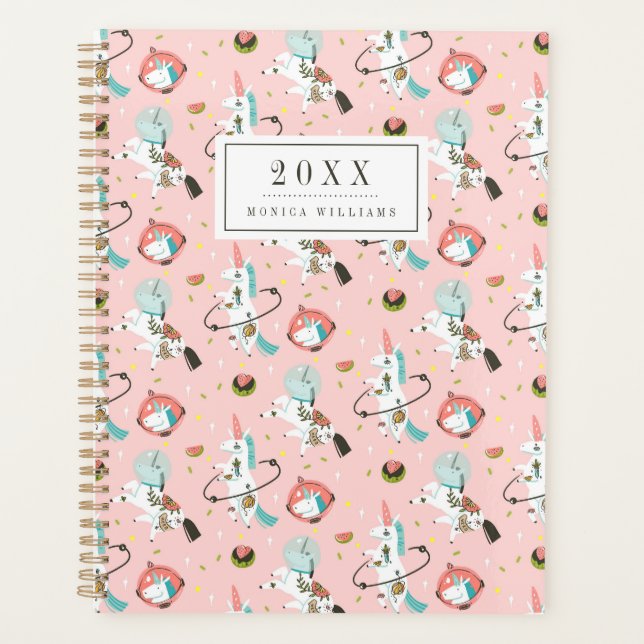 Add Your Name/Year | Unicorns In Space Pattern Planner (Front)