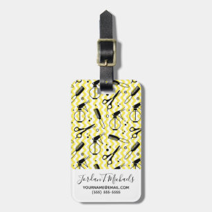 Add Your Name   Yellow Hairdresser Tool Pattern Luggage Tag