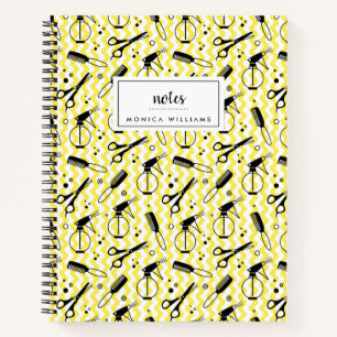 Add Your Name   Yellow Hairdresser Tool Pattern Notebook