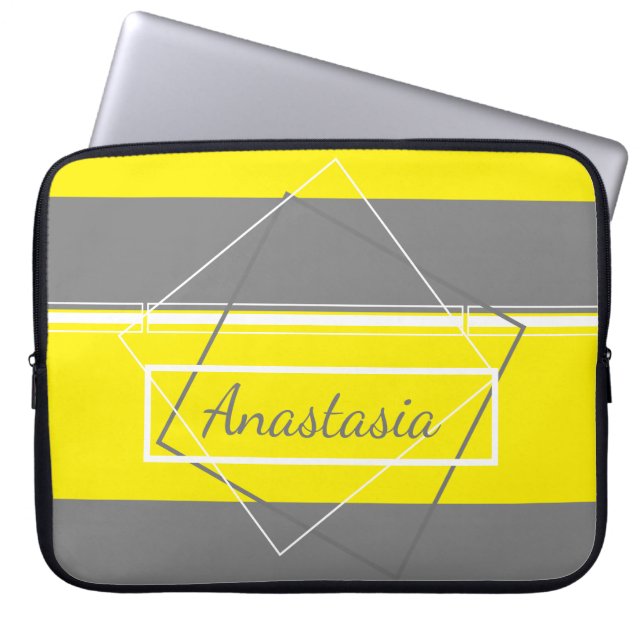Add Your Name Yellow Lines Computer Laptop Sleeve (Front)