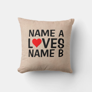 Add Your Names  - Name Loves Heart Name  Coffee Mu Throw Pillow