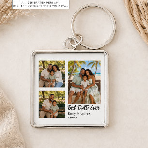 Add Your Own 3 Photos Best Dad Keychain