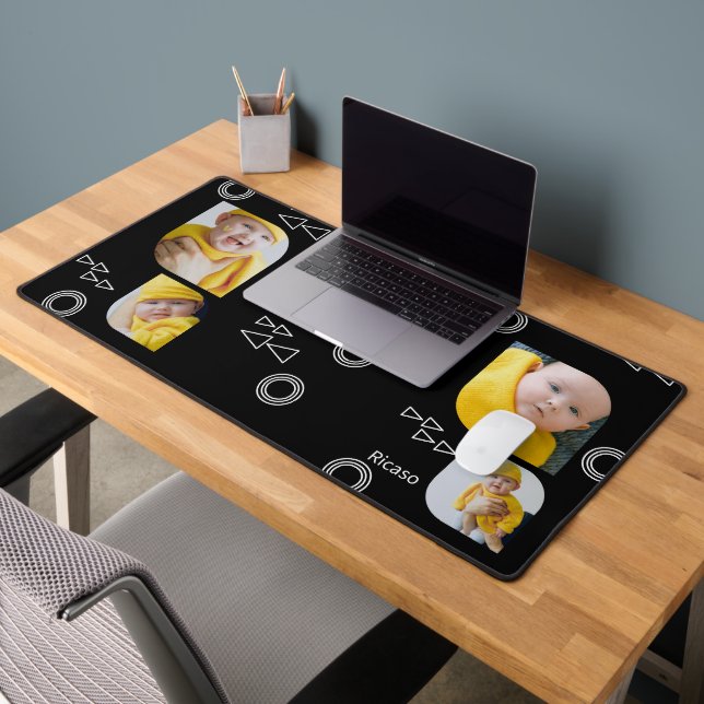 Add Your Own 4 Photographs and Text Personalized  Desk Mat (Office 2)