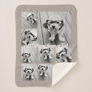 Add Your Own 9 Photos Collage -- CAN edit taupe Sherpa Blanket