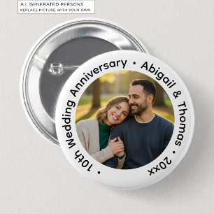 Add Your Own Couple Photo 10th Wedding Anniversary 2 Inch Round Button