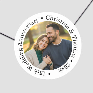 Add Your Own Couple Photo 15th Wedding Anniversary Classic Round Sticker