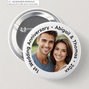 Add Your Own Couple Photo 1st Wedding Anniversary 2 Inch Round Button