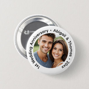 Add Your Own Couple Photo 1st Wedding Anniversary 2 Inch Round Button