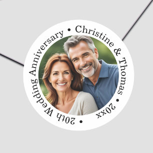 Add Your Own Couple Photo 20th Wedding Anniversary Classic Round Sticker