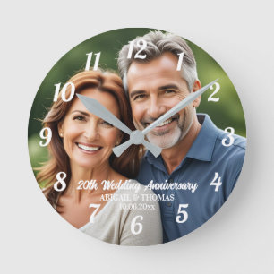 Add Your Own Couple Photo 20th Wedding Anniversary Round Clock