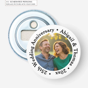 Add Your Own Couple Photo 25th Wedding Anniversary Bottle Opener