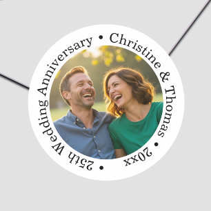 Add Your Own Couple Photo 25th Wedding Anniversary Classic Round Sticker