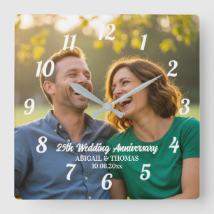 Add Your Own Couple Photo 25th Wedding Anniversary Square Wall Clock