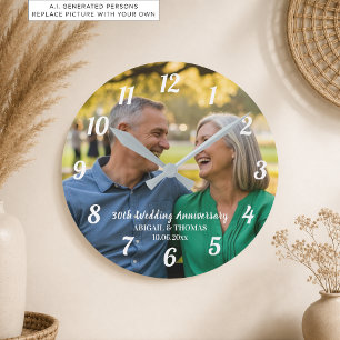 Add Your Own Couple Photo 30th Wedding Anniversary Round Clock