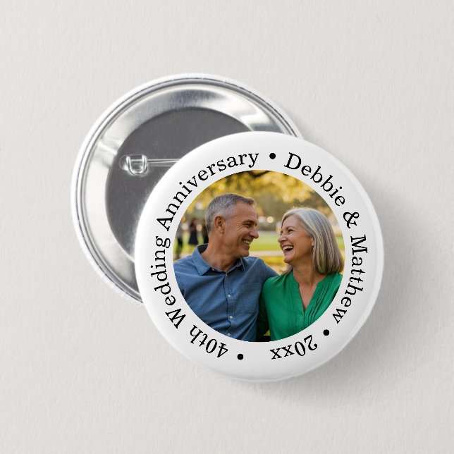 Add Your Own Couple Photo 40th Wedding Anniversary 2 Inch Round Button (Front & Back)