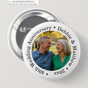 Add Your Own Couple Photo 40th Wedding Anniversary 2 Inch Round Button