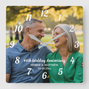 Add Your Own Couple Photo 40th Wedding Anniversary Square Wall Clock
