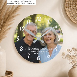 Add Your Own Couple Photo 45th Wedding Anniversary Round Clock
