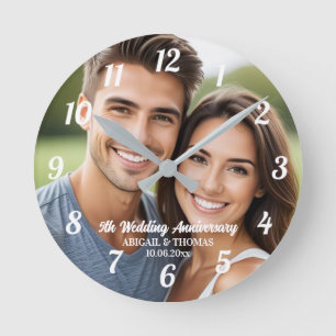 Add Your Own Couple Photo 5th Wedding Anniversary  Round Clock