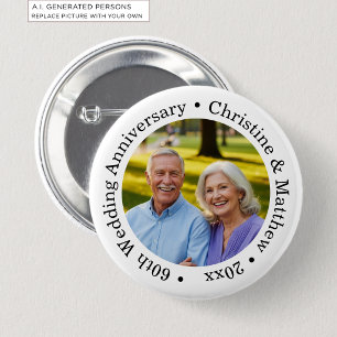 Add Your Own Couple Photo 60th Wedding Anniversary 2 Inch Round Button
