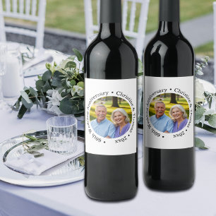 Add Your Own Couple Photo 60th Wedding Anniversary Wine Label
