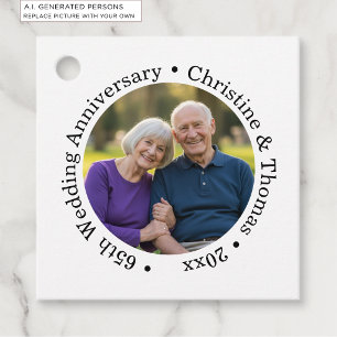 Add Your Own Couple Photo 65th Wedding Anniversary Favour Tags